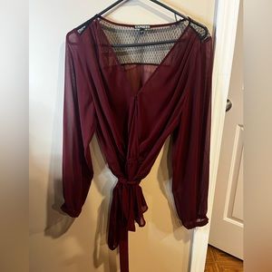 Sexy Express Sheer burgundy color top~mesh~Size Large. Never worn tags off